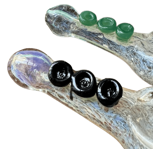 4” Large Color Changing Silver Fumed Frit with Marble Accents Handblown Glass Hand Pipe - Kannabliss Exotics