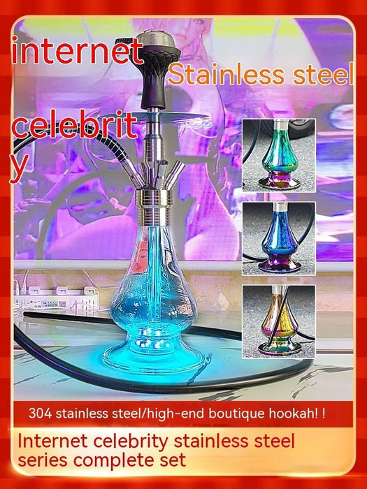 Arabic Hookah Full Set Bar Kettle Stainless Steel Large Single And Double Tube - Kannabliss Exotics