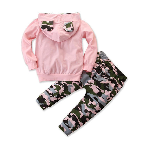 Girls Spring And Autumn Hooded Sweater Small Suit Ins Type Female Baby Camouflage 2 Piece Set - Kannabliss Exotics