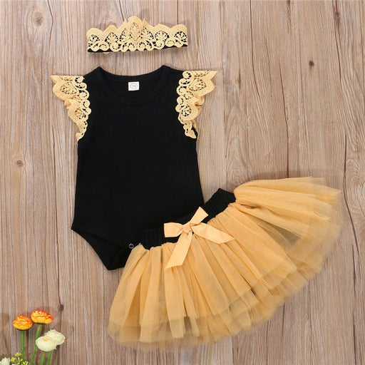 Summer Cute Baby Girl Pure Cotton Casual Clothing Suit Bow Ruffled Bodysuit Tutu Headband Baby Clothing - Kannabliss Exotics