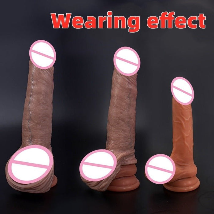 Wear Liquid Silicone Exotic Condom Penis Simulation Hollow Large And Medium Small Size Green Rib Vein Dildo - Kannabliss Exotics