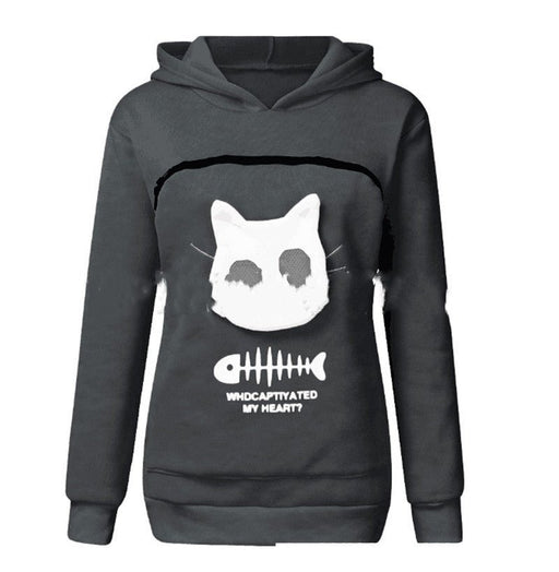 Women Hoodie Sweatshirt With Cat Pet Pocket Design Long Sleeve Sweater Cat Outfit - Kannabliss Exotics